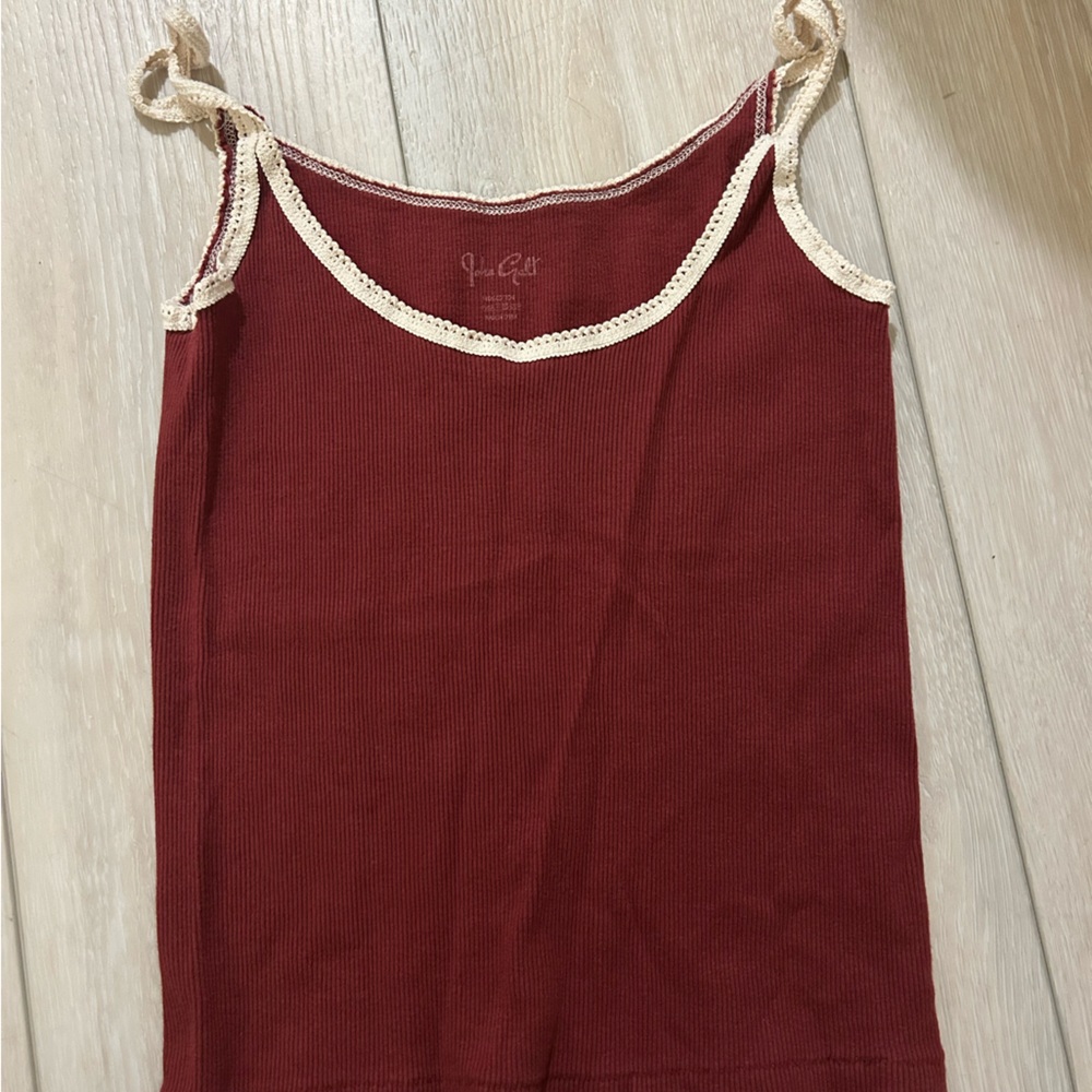 Red Sleeveless Top with Cream Trim